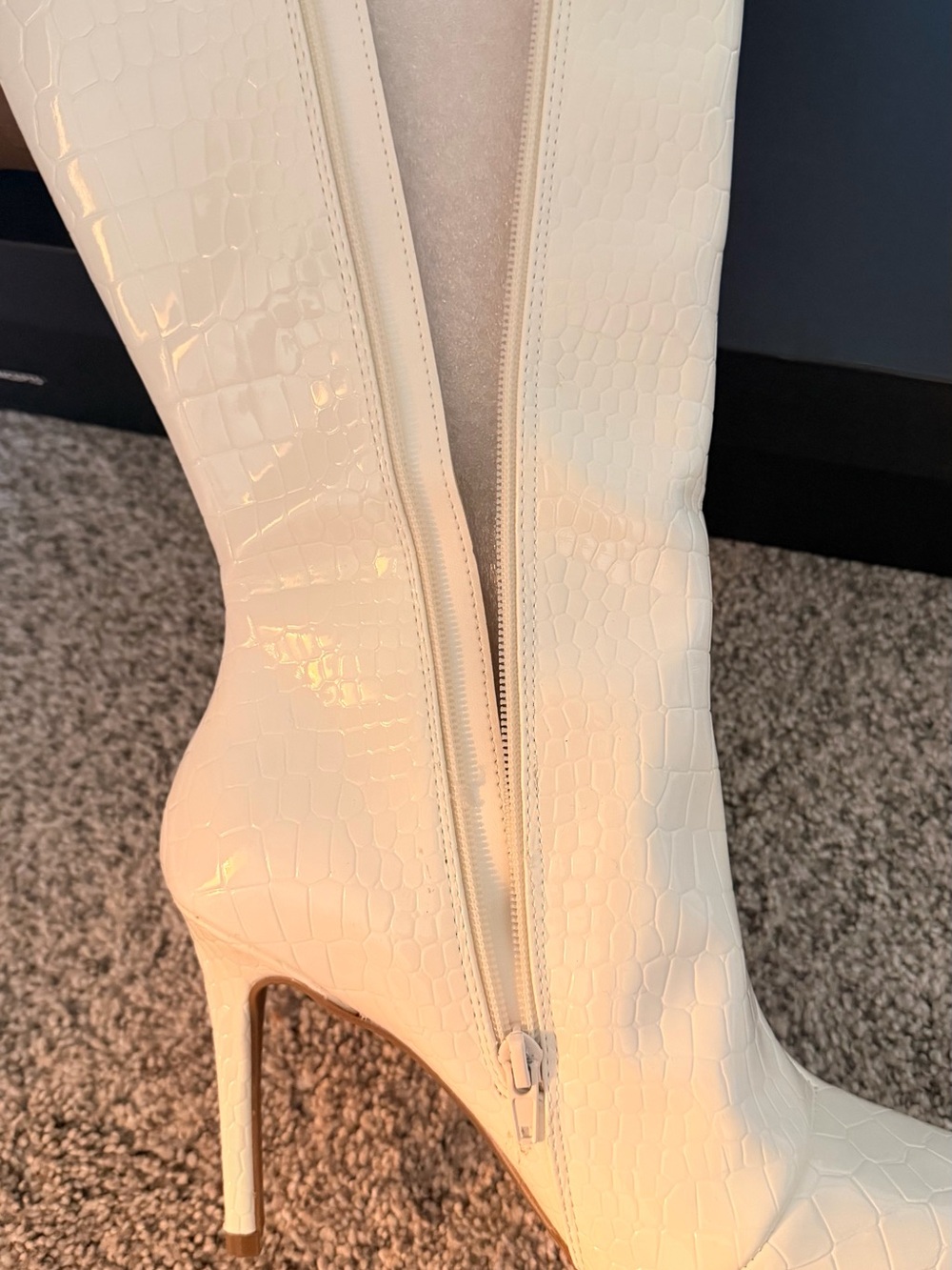 INC International Concepts White Croc-Embossed Pointed Toe Knee Boots - Picture 6 of 7